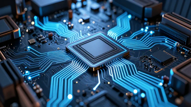 Placa base futurista con circuitos luminosos