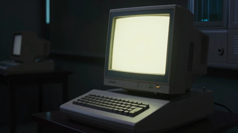 Terminal antiguo emite luz retrofuturista