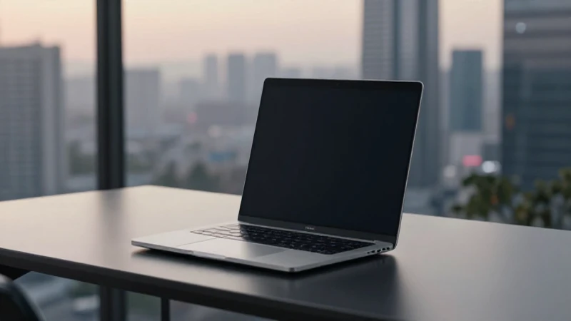Portátil elegante sobre escritorio moderno y urbano