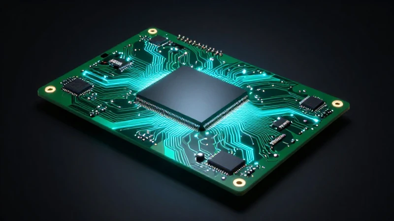 Placa electrónica iluminada con chips brillantes
