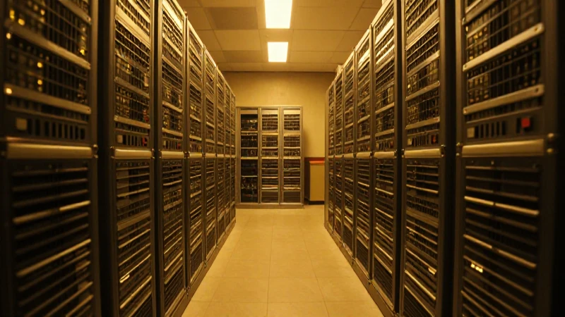Sala informática antigua con luz dorada cinematográfica