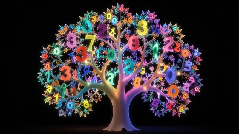 Árbol numérico fractal brillante e iluminado