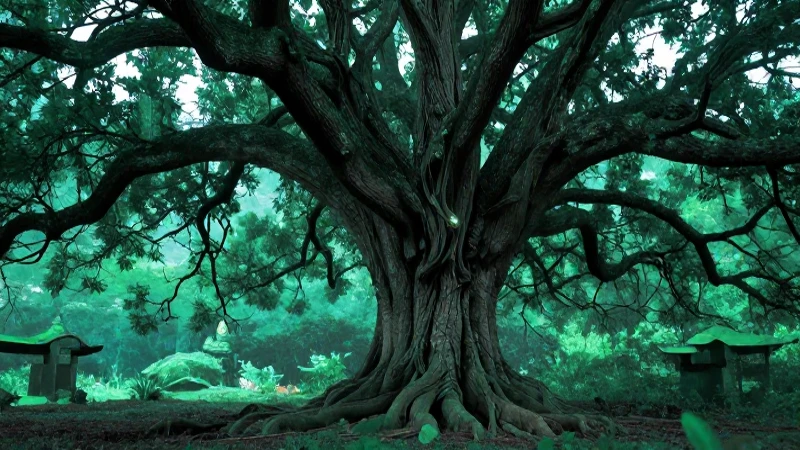 Árbol antiguo irradia misticismo esmeralda