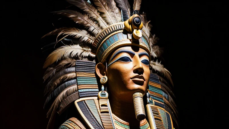 Retrato azteca con tocado emplumado y sombras