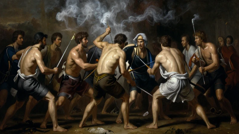 Batalla dramática con humo oscuro
