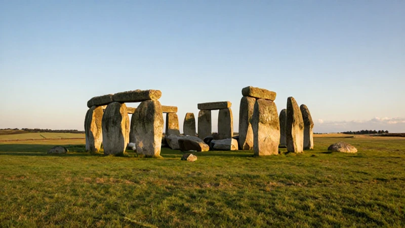Asentamiento neolítico, héngea de piedra al atardecer