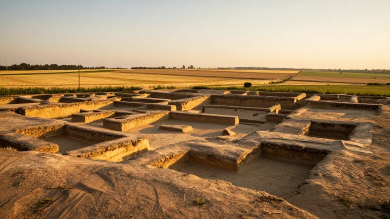 Ruinas antiguas bajo luz dorada agrícola