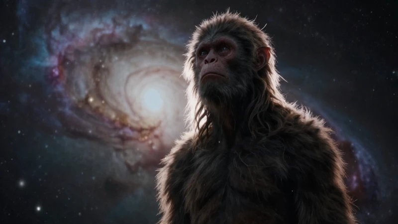 Hominido observa nebulosa bajo luz dramática