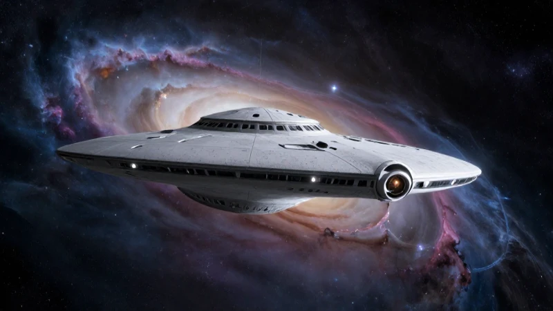 Enterprise D en nebulosa con luz dramática