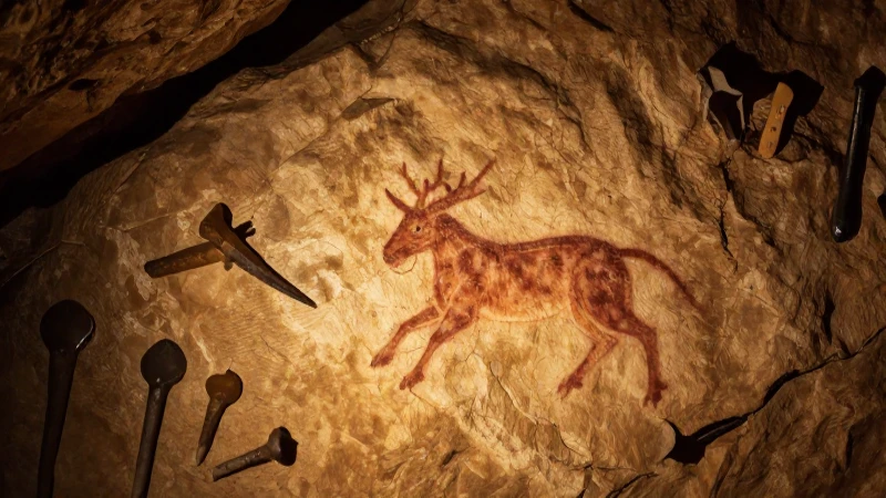 Arte rupestre antiguo con iluminación dramática