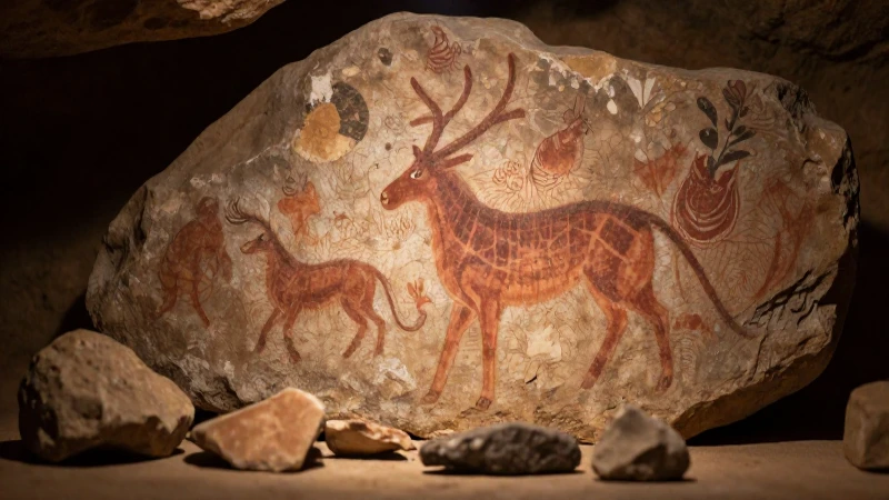 Arte rupestre antigua bajo luz cálida