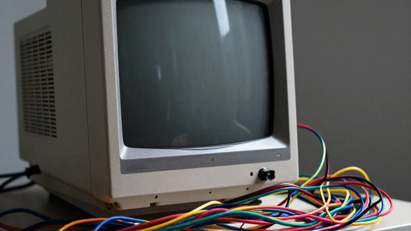 Monitor antiguo con cables y luz cinematográfica