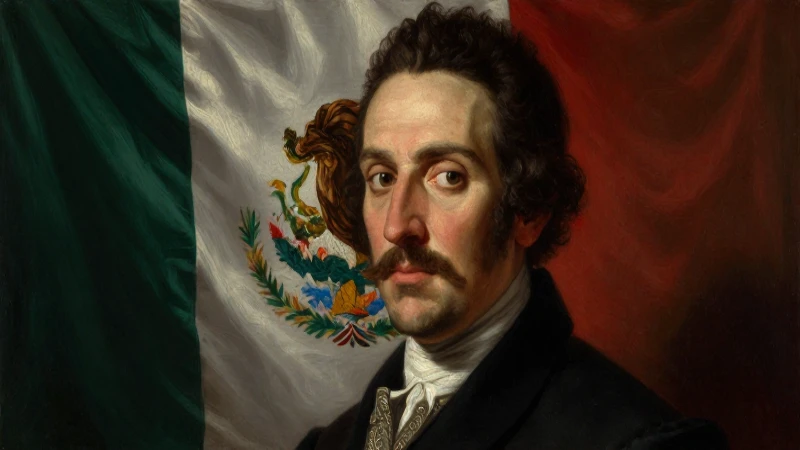 Retrato de Iturbide con bandera mexicana