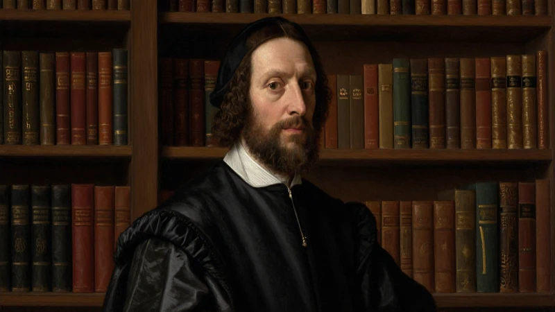 Conoces la línea del tiempo de la vida y legado de Descartes 9 Retrato renacentista con estantería iluminada cálidamente