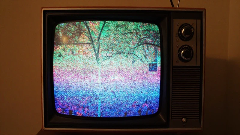 Televisor antiguo emite luz cálida nostálgica