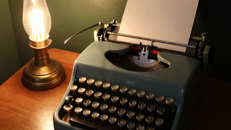 Máquina de escribir bajo luz cálida atenuada