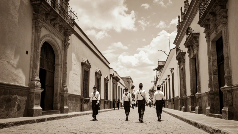 Soldados revolucionarios en calle histórica potosina