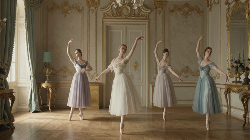 Bailarinas en salón rococó, luz suave