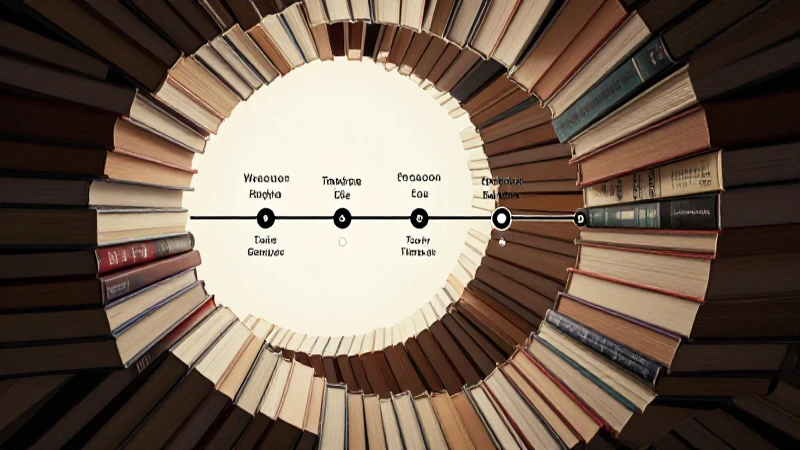 Línea temporal espiral con libros, luz suave