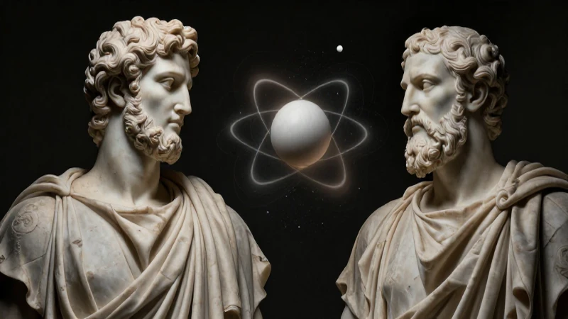 Átomos antiguos en esculturas clásicas iluminadas