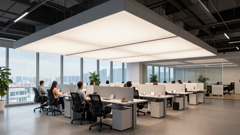 Colaboración moderna con iluminación y perspectiva amplia