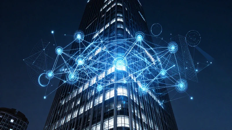 Departamentos de Empresa en 2026: Organigrama y Estructura 8 Edificio futurista con hologramas luminosos