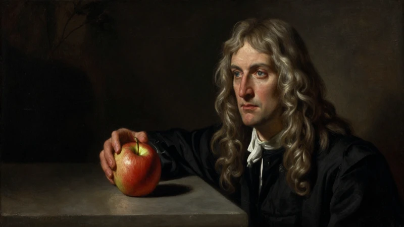 Retrato de Newton con manzana, óleo dramático