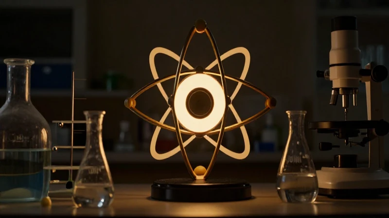 Modelo atómico art déco con iluminación dramática