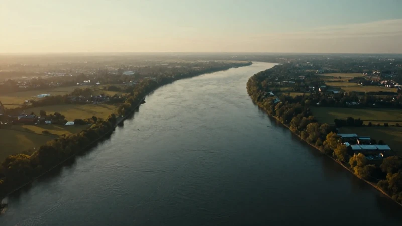 Paisaje fluvial majestuoso con luz cálida