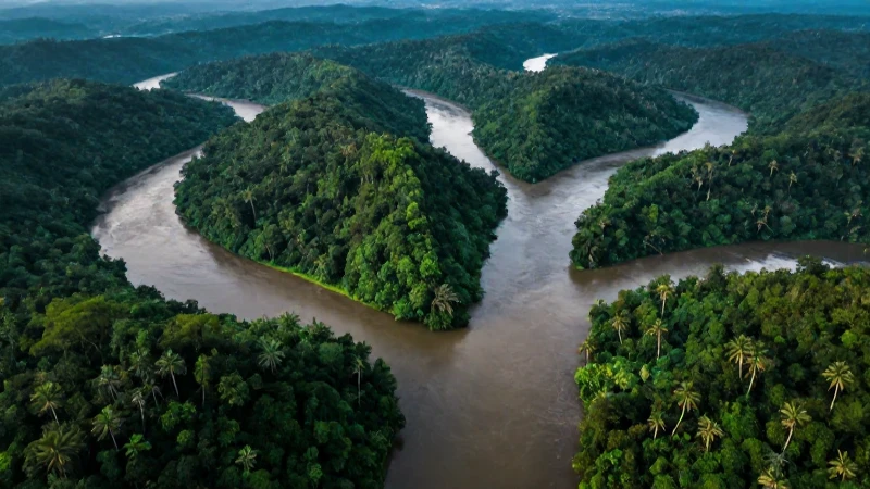 Delta fluvial, selva exuberante e impactante vista