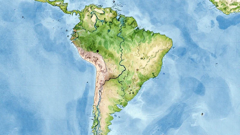 Mapa sudamericano acuarela, ríos resaltados