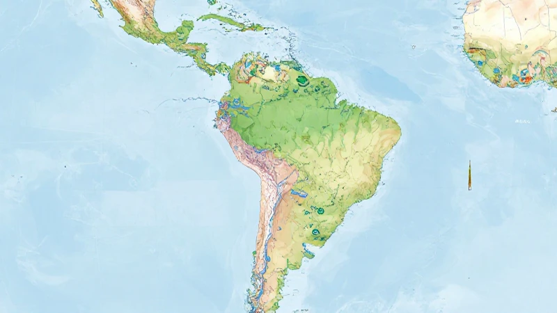Mapa aéreo colorido de las Américas e hidrografía