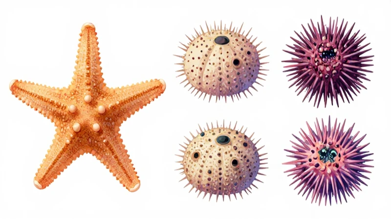 Estrellas de mar e erizos ilustrados delicadamente