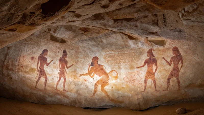 Pintura rupestre ilumina siluetas humanas antiguas