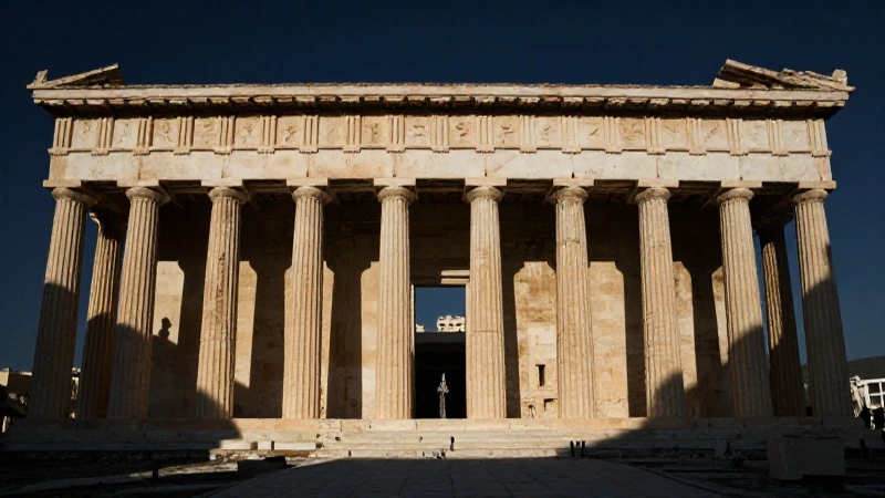 Teatro griego antiguo, silueta filosófica y luz dramática