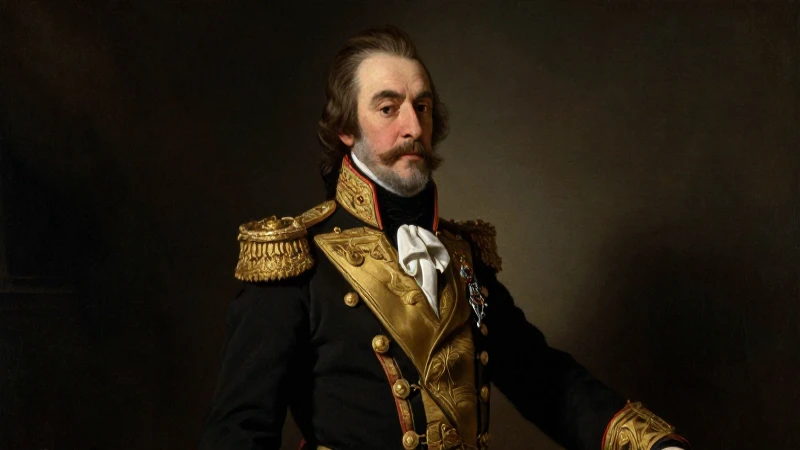 Retrato de Santa Ana, uniforme y claroscuro dramático