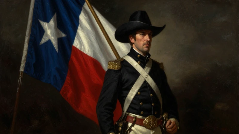 Soldado texano, bandera de Santa Anna, drama
