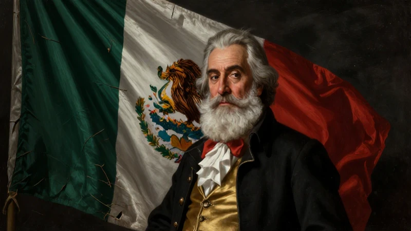Retrato de Santa Ana, bandera mexicana decadente