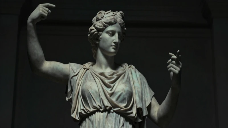 Escultura griega dramática con contraste cinematográfico