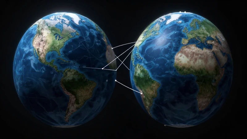 Cómo comprender la distancia entre dos puntos en un mapa 5 Ilustración digital del mundo dividido en hemisferios