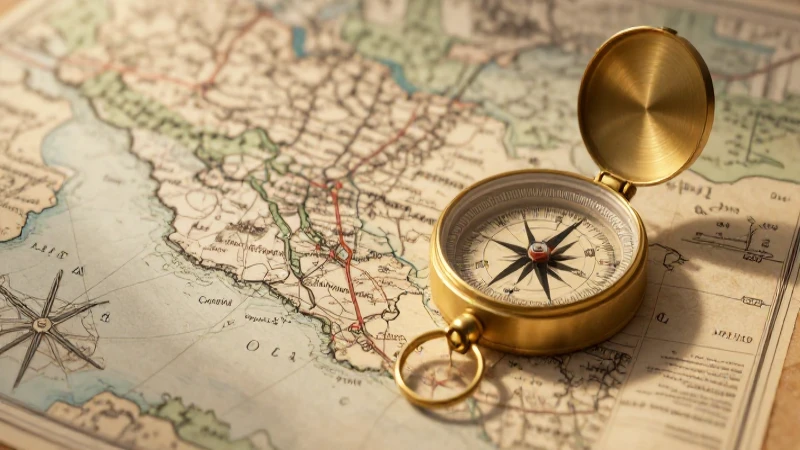 Cómo comprender la distancia entre dos puntos en un mapa 3 Mapa antiguo, brújula, luz cálida y cinematográfica