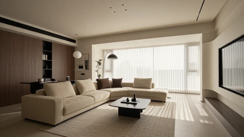 Salón moderno, diáfano y con luz cálida