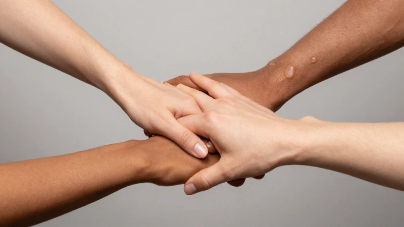 Manos diversas conectadas bajo luz suave