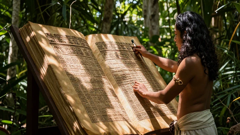 Un escriba maya escribe en un códice antiguo