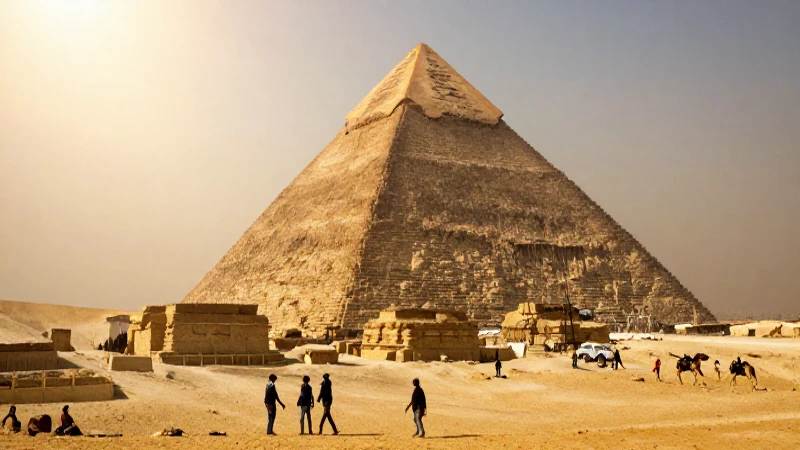 Línea del tiempo de la arquitectura en el antiguo Egipto 6 Construcción piramidal bajo luz cálida dramática