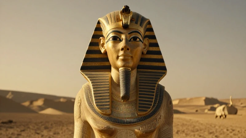 Estatuas faraónicas bajo luz dramática en el desierto