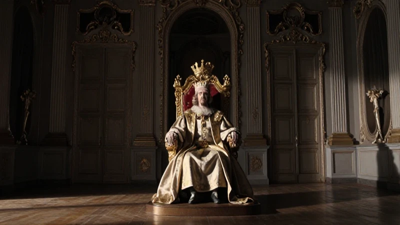 Majestuoso rey preside un salón barroco