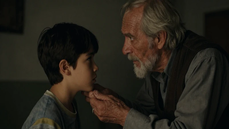 Niño joven, hombre viejo, atmósfera tensa