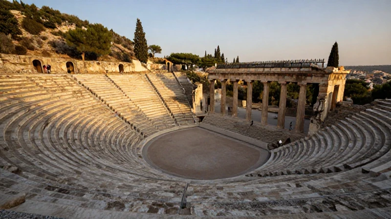 Teatro griego antiguo al atardecer dorado