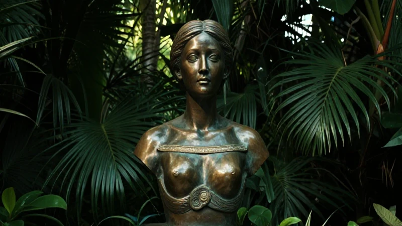 Busto de bronce resaltado por sombras dramáticas